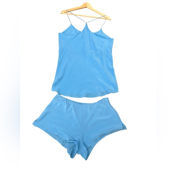 NWT Olivia Von Halle Bella Silk Camisole and Shorts Set in Azure Size L - Picture 6 of 12